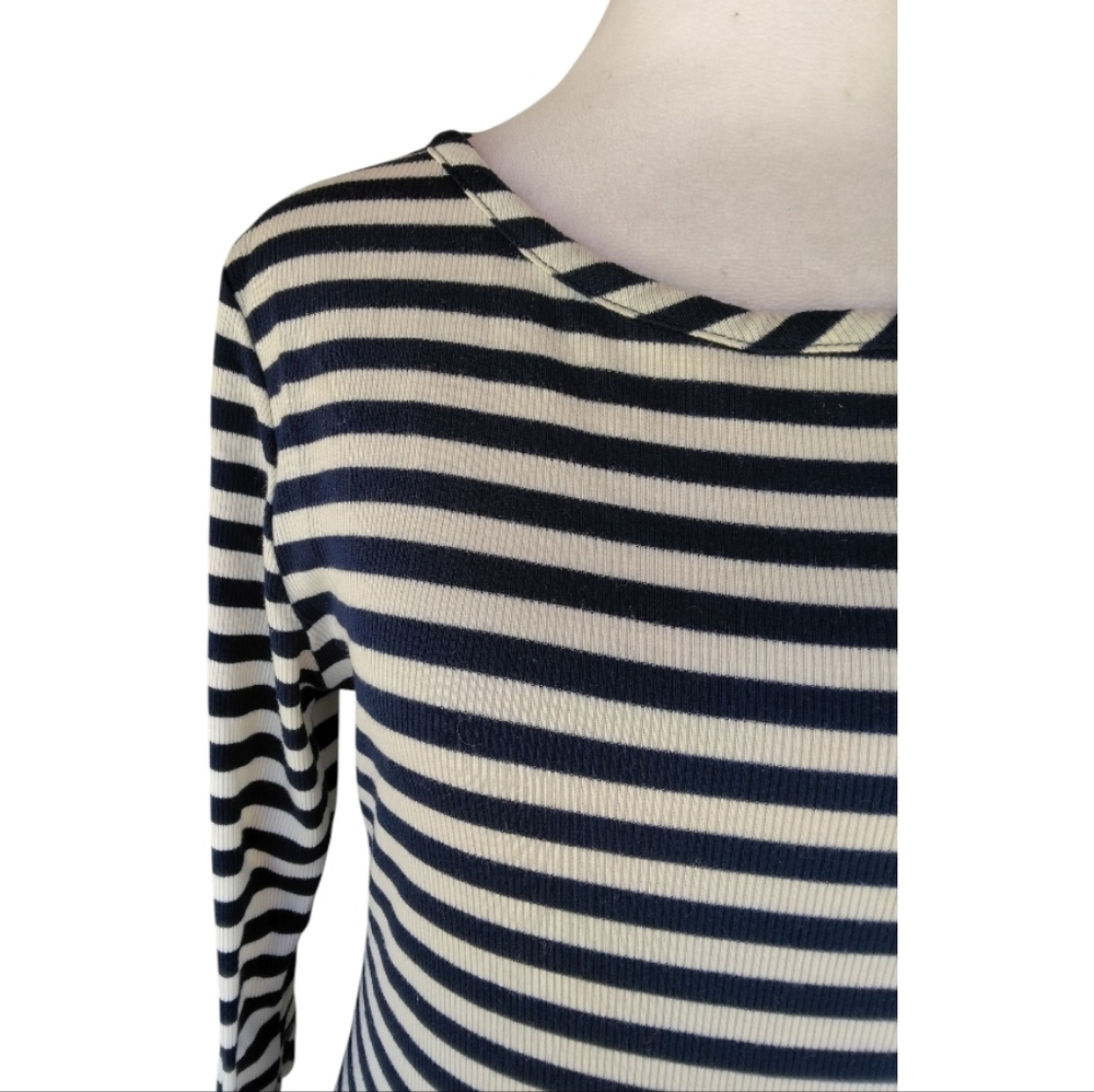Soft Surroundings Striped Ribbed Navy & White Asymmetric Hem Dress Size Small - Picture 4 of 10